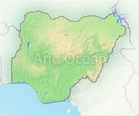 Nigeria, shaded relief map.