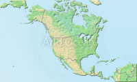 North America, shaded relief map.