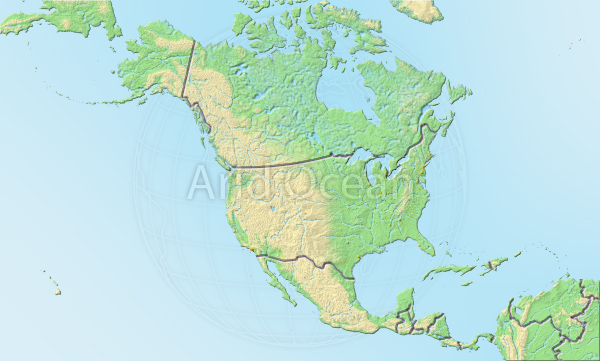North America, shaded relief map.