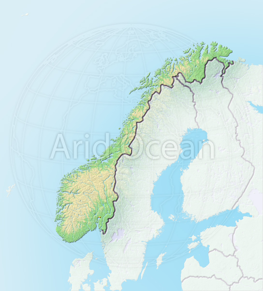Norway, shaded relief map.