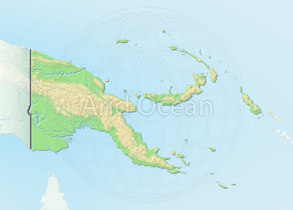 Papua New Guinea, shaded relief map.