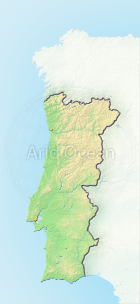 Portugal, shaded relief map.