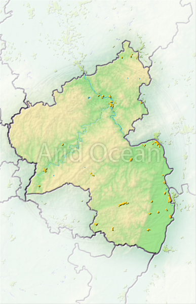 Rhineland-Palatinate, shaded relief map.