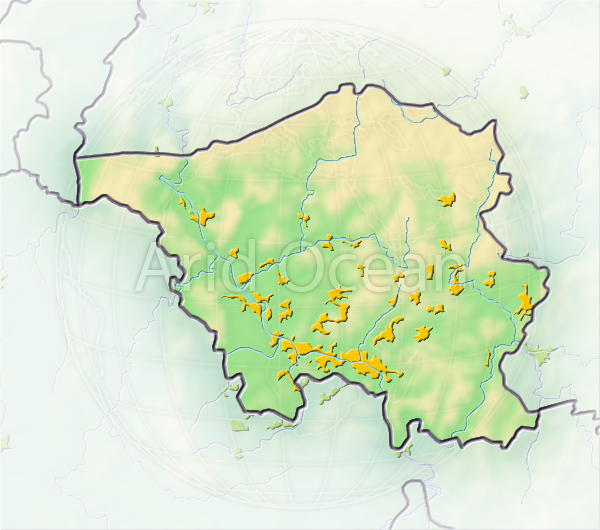Saarland, shaded relief map.