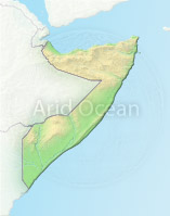 Somalia, shaded relief map.