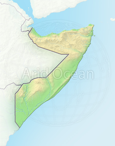 Somalia, shaded relief map.