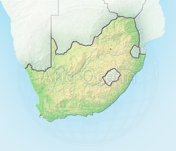 South Africa, shaded relief map.