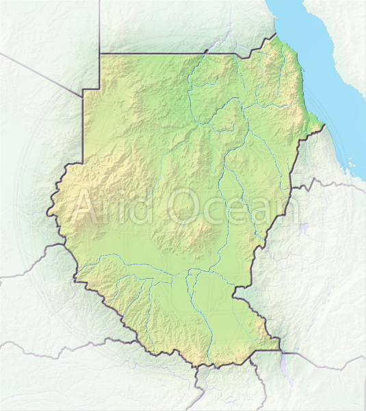 Sudan, shaded relief map.
