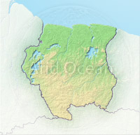 Suriname, shaded relief map.