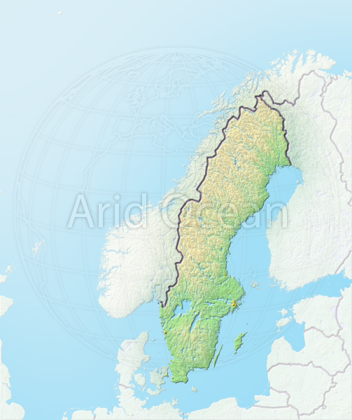 Sweden, shaded relief map.
