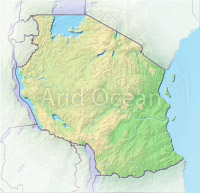 Tanzania, shaded relief map.