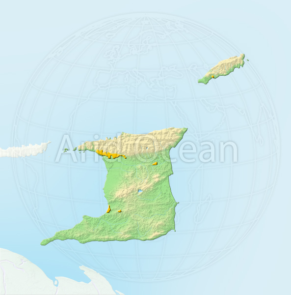 Trinidad and Tobago, shaded relief map.