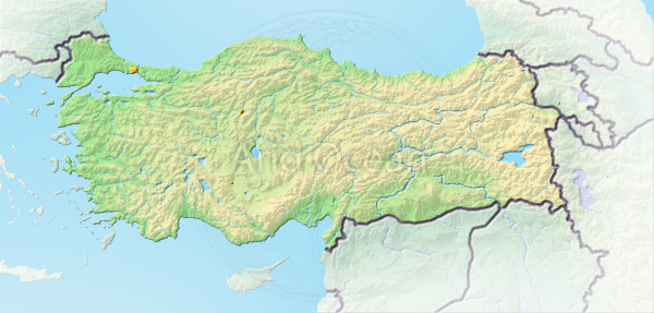 Turkey, shaded relief map.