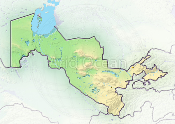 Uzbekistan, shaded relief map.